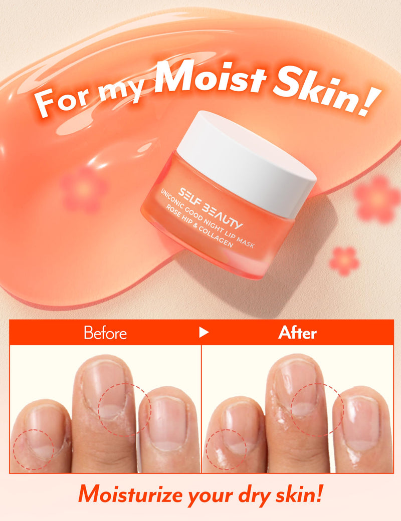 [Australia] - SelfBeauty Lip Mask - Rosehip & Collagen, Vegan Lip Balm, Lip Moisturizer, Overnight Hydrating Lip Treatment with Collagen Peptide, Lip Scrub Exfoliator Intensive Lip Repair, 0.51fl.oz Rosehip Collagen (Coral) 