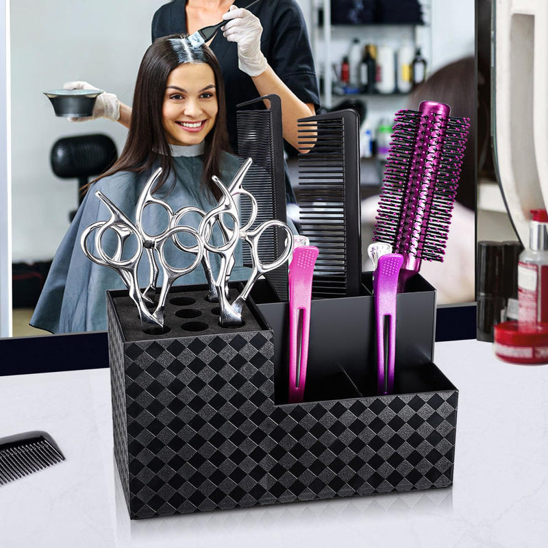 [Australia] - Noverlife Hairdressing Scissors Holder Scissor Block, Hairdressing Scissors Organizer Stand, Hairdressing Tool Storage Box for Hairdressing Combs Clips Brushes, Salon Hairdressing Scissors Holder Rack Black 