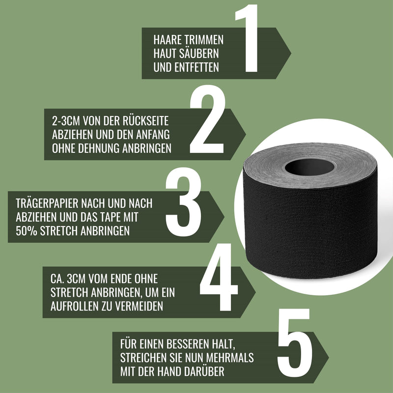 Recovell Kinesiology Sports Tape 4 Rolls Black 5 cm x 5 m for Support and Stabilisation I Waterproof Tape for Muscle Tapes and Joints I Tape Self-Adhesive I Elastic Tape
