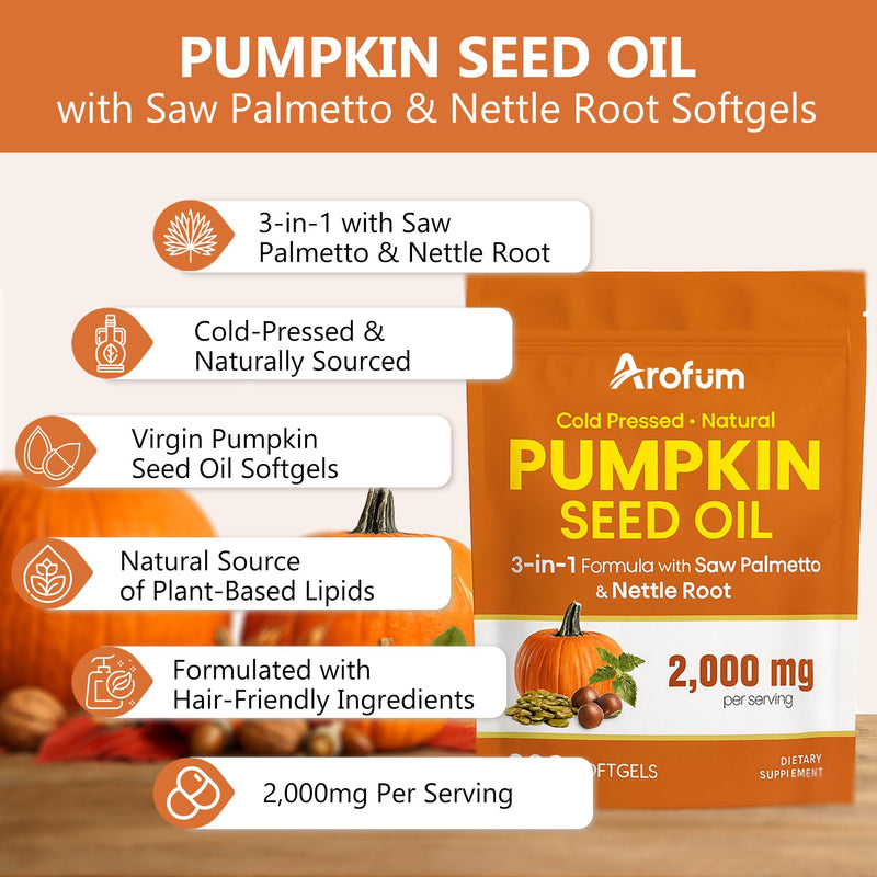 [Australia] - Pumpkin Seed Oil with Saw Palmetto & Nettle Root - 2000 mg per Serving, 300 Softgels for Hair Vitality Support, Herbal Blend for Daily Wellness, Plant-Based & Gluten-Free 300 Count (Pack of 1) 
