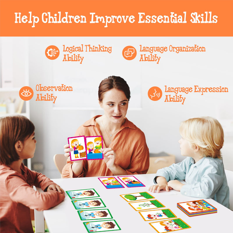[Australia] - 4-Scene Sequencing Cards, 72 Sequence Card Game for Preschool, Kids Learning Order and Logic, Speech Therapy Materials for Autism, Early Learning Activity-Storytelling, Social Skills,Sentence Building 
