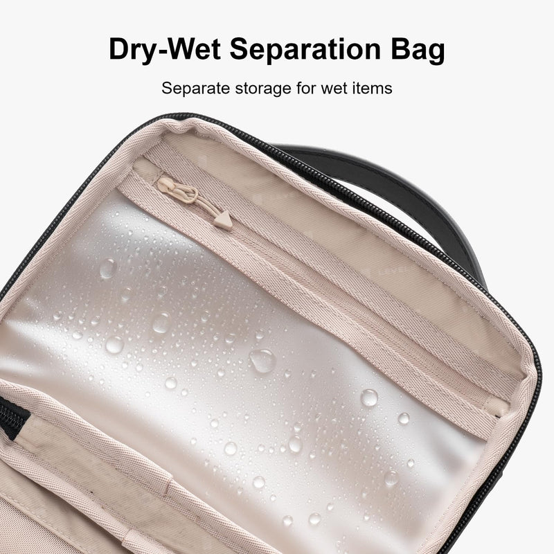 LEVEL8 Travel Toiletry Bag for Men Women, Water Repellent Shaving Bag for Toiletries Accessories, Storage Bags with Divider and Handle, Small/Black Black
