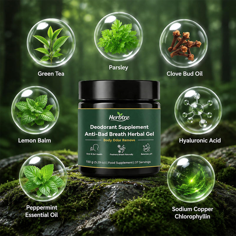 Anti-Bad Breath Herbal Gel Supplement - Body & Breath Odor Control from The Inside - Internal Deodorant, Natural Herbal Deodorant Gel with Parsley & Chlorophyll, Balances Oral & Gut Health