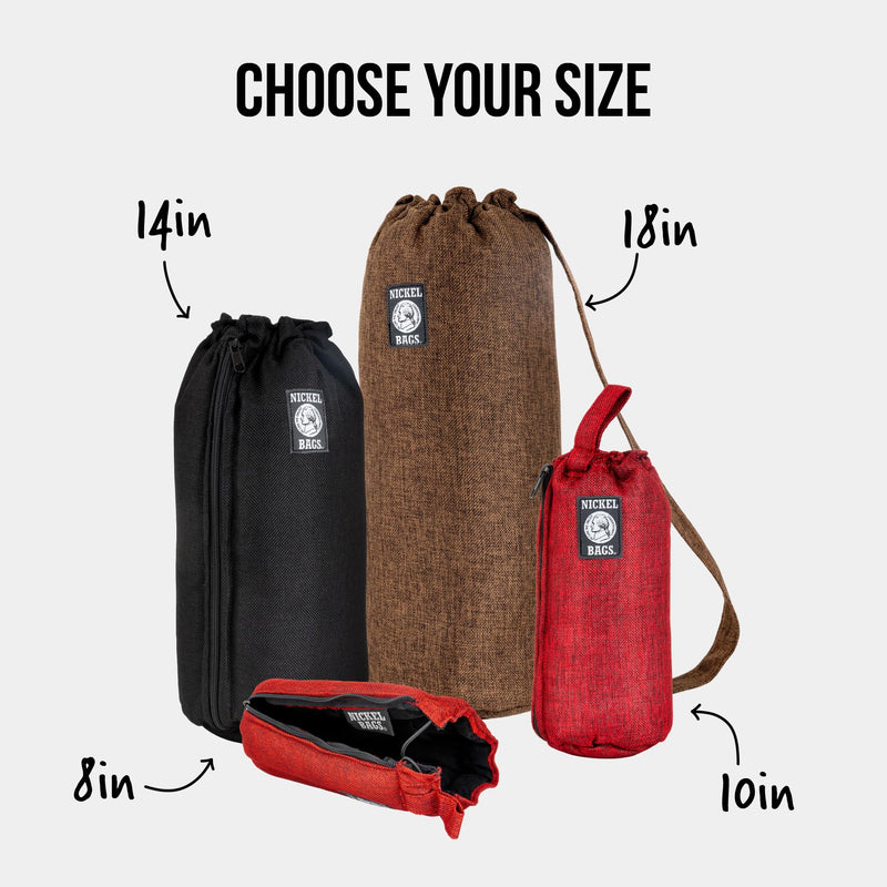 Nickel Bags Padded Drawstring Duffle Tube, Hemp Protective Sling Bag with Soft Velour Interior, Breakable-Safe Storage for Glass & Gear, Durable Zipper & Strap (10 Inch, Red) 10 Inch (Pack of 1)