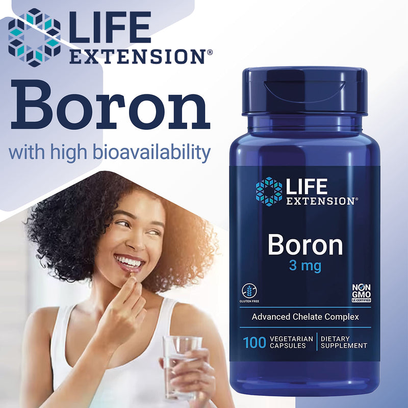 Life Extension, Boron, 3mg, with Vitamin B2, 100 Vegan Capsules, Laboratory-Tested, Gluten-Free, Vegetarian, SOYA-Free, Non-GMO