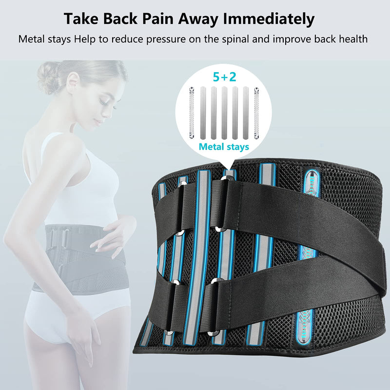 FREETOO Air Mesh Back Brace for Men Women Lower Back Pain Relief with 7 Stays, Anti-skid, Adjustable Lumbar Support Belt for Work for Sciatica Scoliosis (M(waist:36''-44''), Black) M(waist:36''-44'')