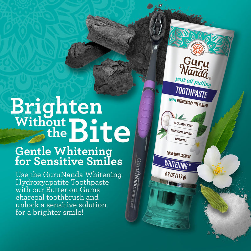 [Australia] - GuruNanda Butter on Gums Charcoal Toothbrush - 8000+ SoftexTM Bristles for Sensitive Teeth & Gums, Aids in Teeth Whitening, Extra Soft (6 Count) 6 Count (Pack of 1) 