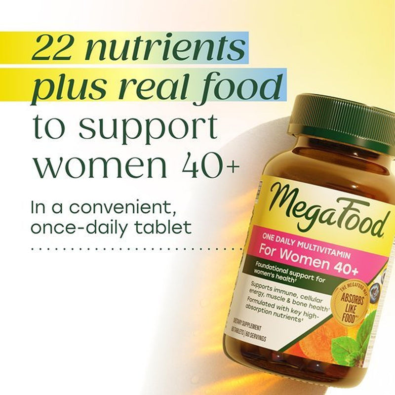 MegaFood One Daily Multivitamin for Women 40+ with 22 Nutrients, 30 Tablets | Immune Support, Cellular Energy, Muscle & Bone Health, Methylated B12, Methylfolate, Vitamin D3, C and Zinc, 30 Servings 30 Count (Pack of 1)