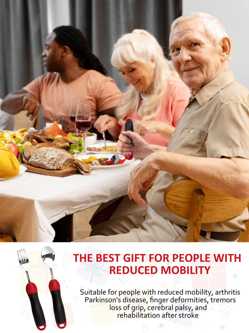 Disability Aids, Cutlery for Arthritic Hands -180°Bendable Spoon Fork Grips Set, Aids for Living, Arthritis for Hand Tremors, Travel Eating Utensils for Disabled, Elderly, Adults