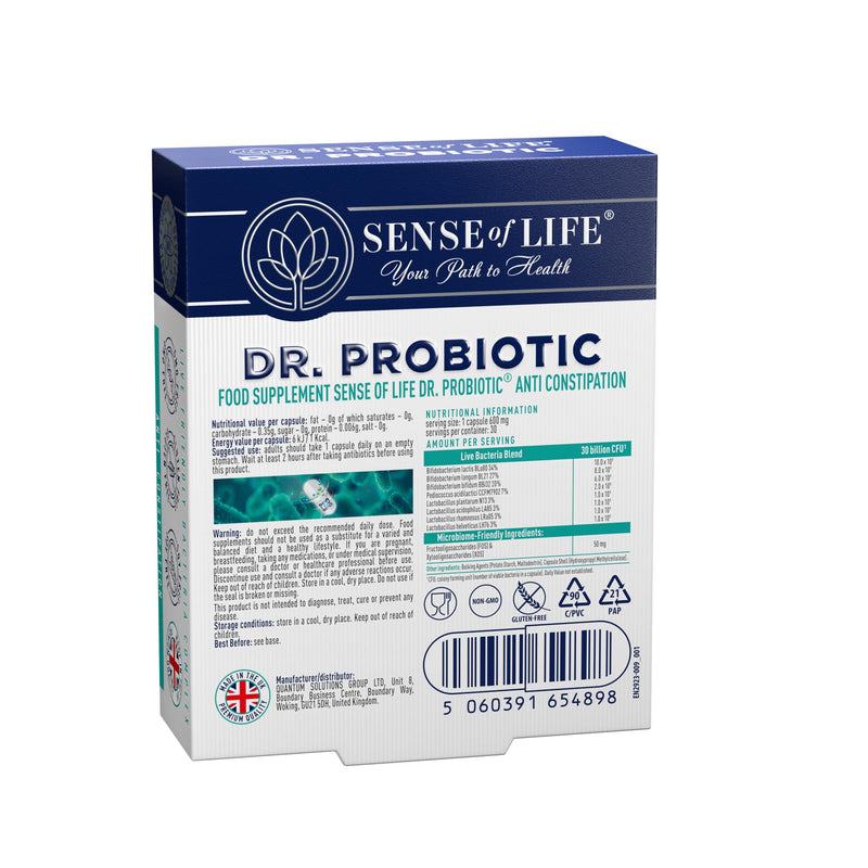 Sense of Life Dr. Probiotic Complex for Regularity Support, 30 Capsules – 30 Billion CFU – Probiotics & Prebiotics – Supports Digestive Gut Health & Regularity