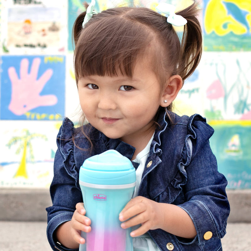 [Australia] - Chicco Double-Wall Insulated Sippy Cup with Bite-Proof Rim Spout and Spill-Free Lid 9oz.| Top-Rack Dishwasher Safe | Easy to Hold Ergonomic Indents | Pink/Teal/Purple Ombre, 2pk| 12+ months 9 Ounce 