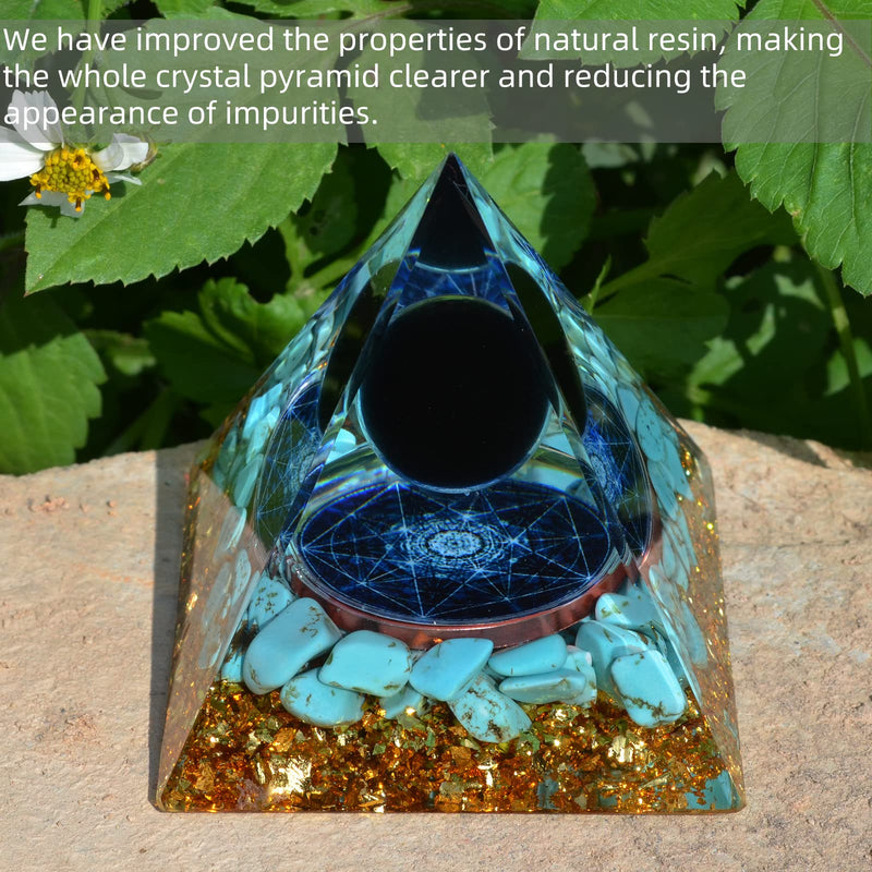 HopeSeed Orgone Pyramid Natural Turquoise and Obsidian Energy Healing Crystal Pyramid Orgonite Chakra Positive Energy Generator for Stress Reduce Healing Meditation Turquoise&obsidian