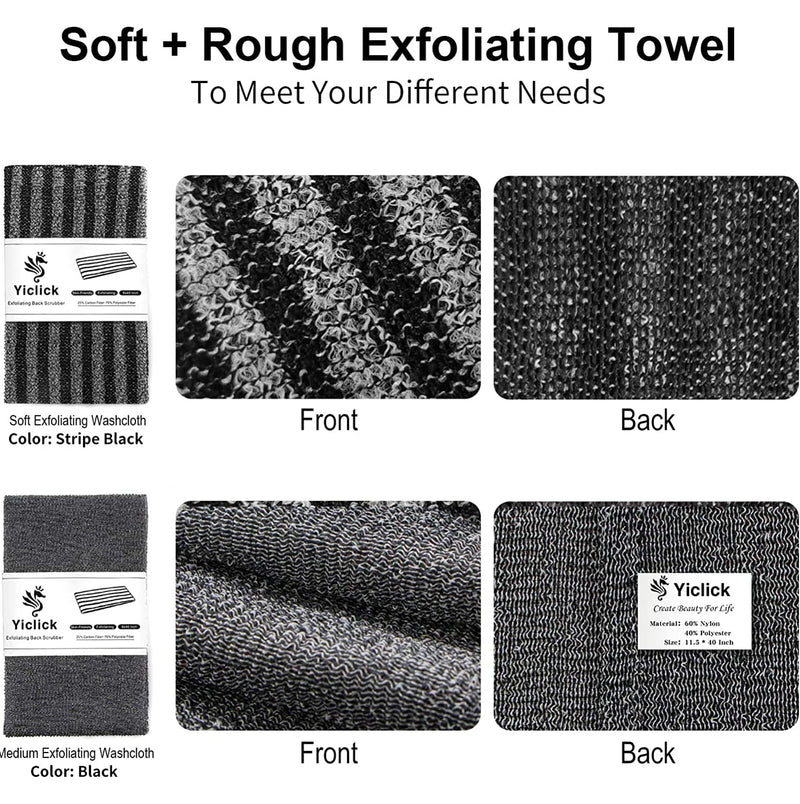 [Australia] - Yiclick 2 Pack Exfoliating Washcloth Towel - Body Scrubber Exfoliator, Loofah Sponge, Korean & Japanse & African Net Sponge Rag - Back Scrubber Washer for Use in Shower Bath Black 