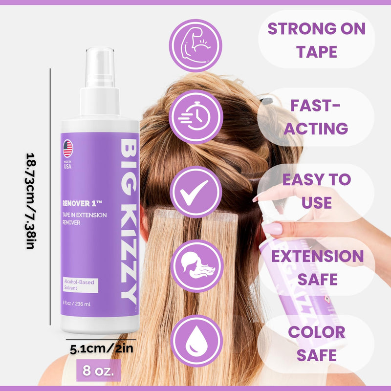 Big Kizzy Tape in Extension Remover Spray - Remover 1 (8oz) - Fastest and Easiest Tape In Remover - Compatible with all Human Hair Extension Tape