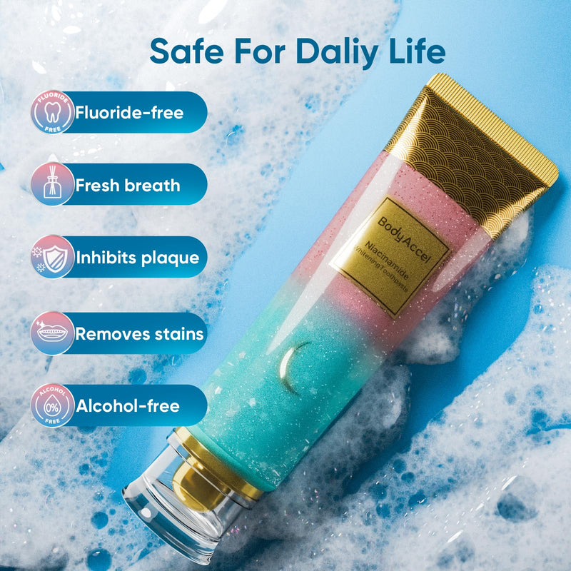 BodyAccel Niacinamide Toothpaste – Whitening & Fluoride-Free, Fresh Breath & Healthy Gums, Removes Surface Stains, Natural Peach Flavor (1 Pack)