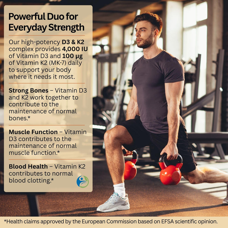 Vitamin D3 4000 IU & K2 MK-7 100mcg - High Strength Supplement for Bone & Immune Support - Vegetarian Friendly - No Synthetic Fillers - 120 Capsules (4 Month Supply)