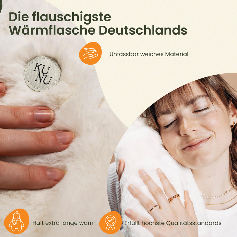 [Australia] - KUNU® the special hot water bottle - 1.8l - incl. gift packaging - with extra cover - irresistibly fluffy - perfect for adults and children - leak-proof and tested Fluffy Cream 