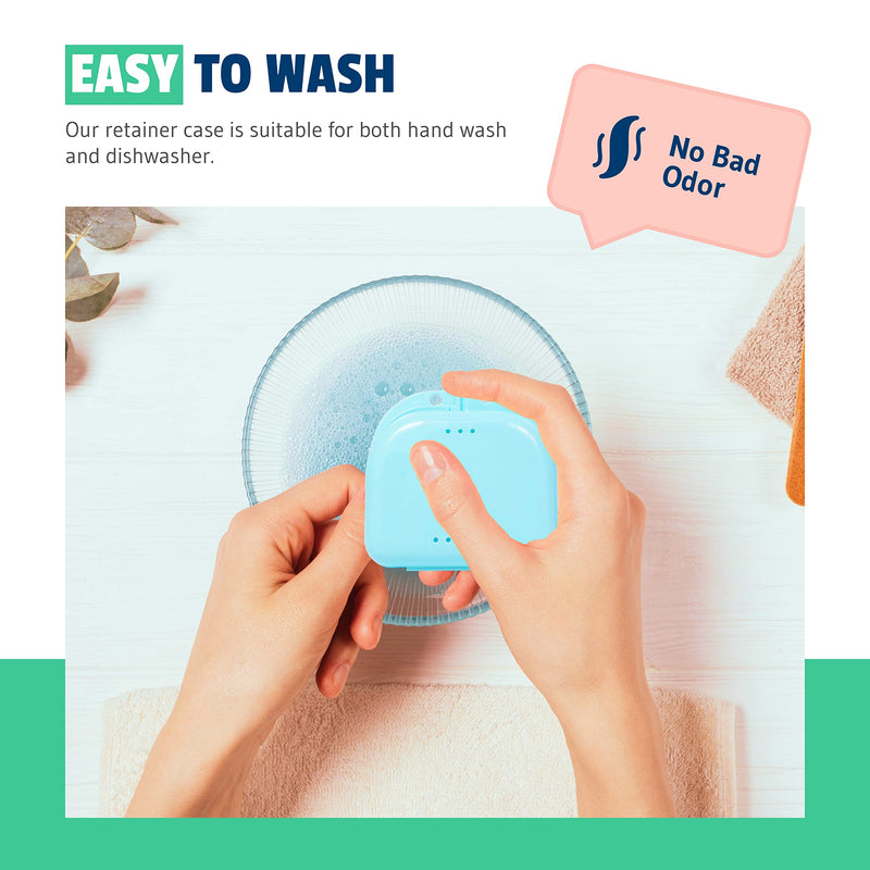 [Australia] - Retainer Case - Pack of 2 - Odorless Mouth Guard Case - Ventilated, Durable & Hygienic for Carrying and Protecting Braces, Dentures & Aligners - 3.14 x 3.14 x 1.1 - (Bluish) Set of 2 Bluish 
