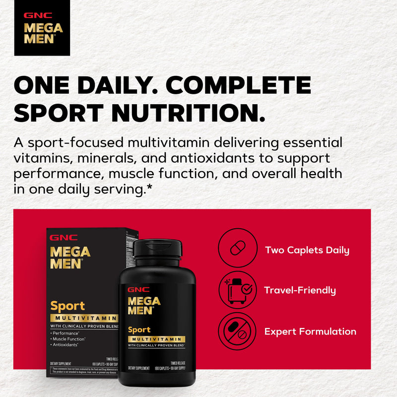 GNC Mega Men Sport Multivitamin for Men | Performance, Muscle Function, and General Health | 180 Count 180 Count (Pack of 1)