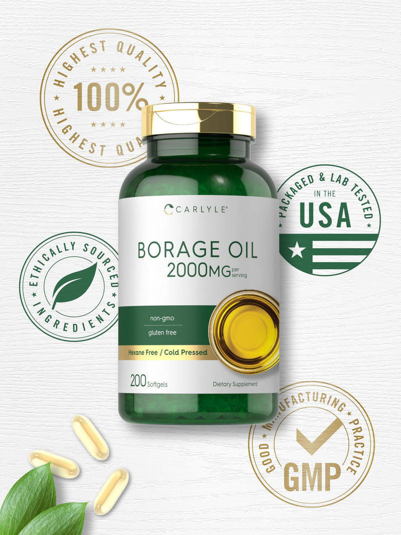 [Australia] - Carlyle Borage Oil Capsules | 2000mg | 200 Softgels | 320mg of GLA | Cold Pressed Seed Oil Supplement | Hexane Free | Non-GMO & Gluten Free 