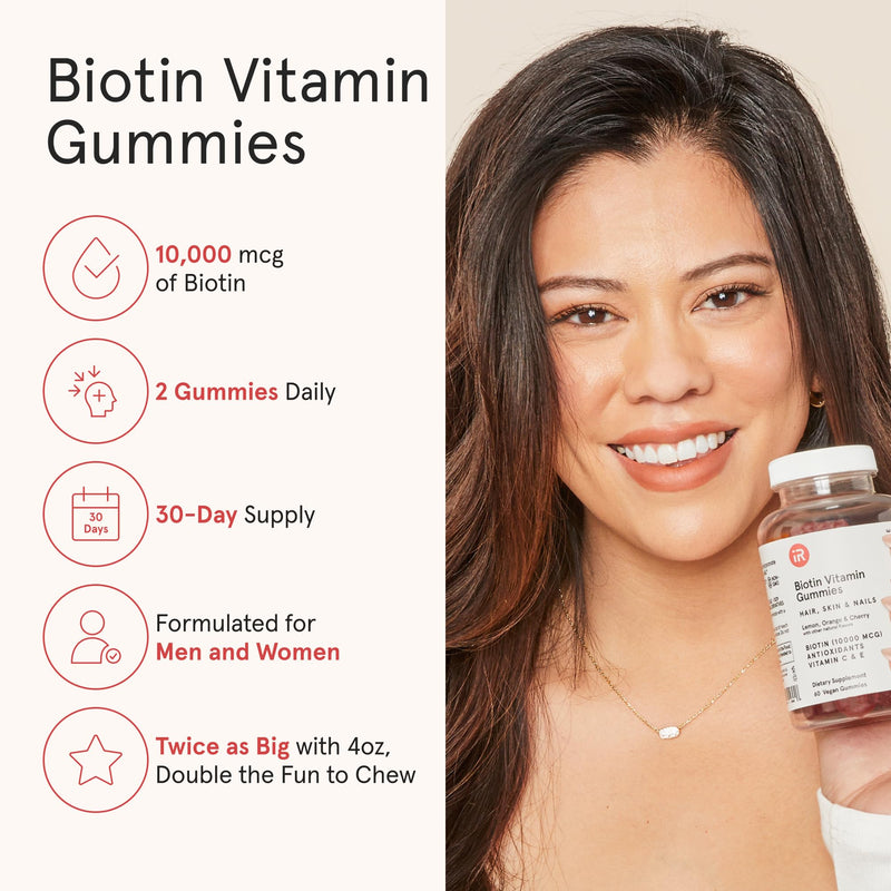 iRestore Biotin Gummies 10,000 mcg - 3 Natural Fruit Flavors, Hair Vitamins Multi Supplement for Hair Skin and Nails for Women & Men, 60 Vegan Gummies, 30 Day Supply 1
