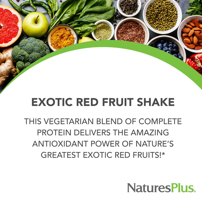 NaturesPlus FRUITEIN Exotic Red Fruit Shake - 1.3 lbs - 13 Grams of Plant-Based Protein Per Serving - Supports Energy & Immune System - Vegetarian, Gluten Free & Non-GMO - 16 Servings