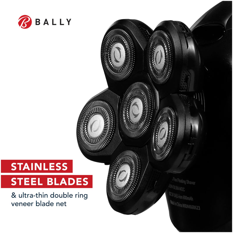 [Australia] - Bally 6 Head Floating Shaver, Total Grooming with 6-in-1 Multi-Functional Electric Floating Shaver, 6 Heads, LED Display, Lithium Rechargeable, 50 Min Usage 
