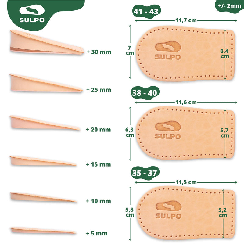[Australia] - SULPO Heel Raiser Insoles - Heel Wedge for Shoe Raise - High Sole, Boost Sole - Leather Heel Cushion - Make Insoles Bigger - Heel Spur Insoles - Orthopedic Wedge 5mm 5mm M - 38-40 
