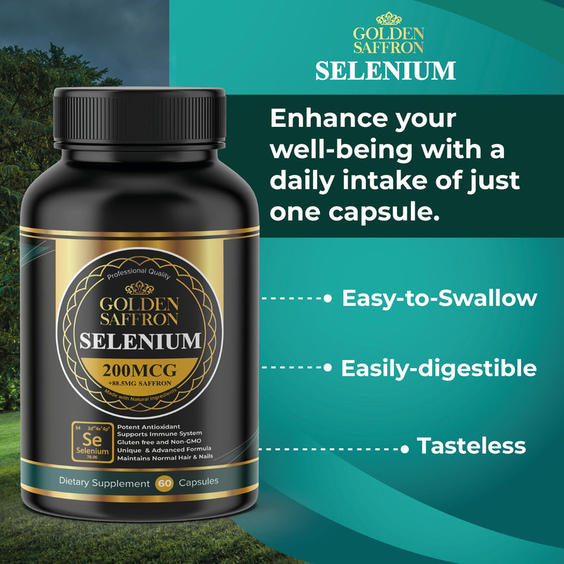 [Australia] - Golden Saffron Selenium (200mcg Selenium & 88.5 mg Saffron Extract) - to Support Overall Health, Non-GMO, Gluten Free, Dairy Free, with Unique and Advanced Formula – Made in USA & Tasteless. 