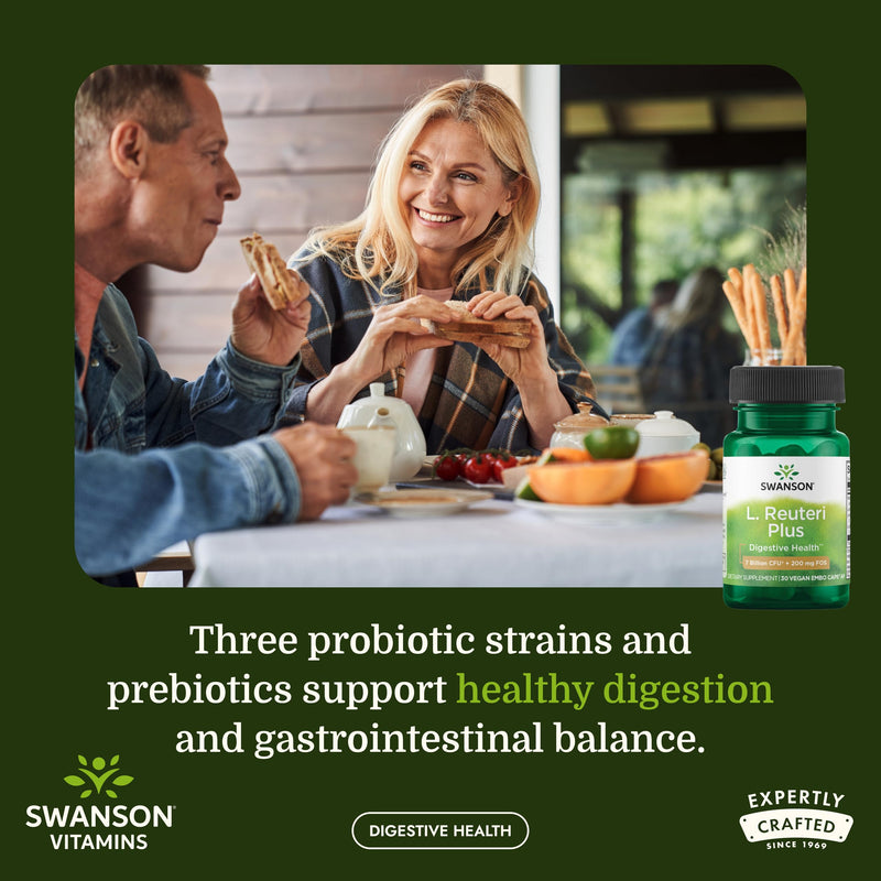 Swanson L. Reuteri Probiotic Plus, 7 Billion CFU, 30 Vegan Capsules, 4 Pack | With Lactobacillus Rhamnosus, Acidophilus, and FOS Prebiotic for Gut-Health-Conscious Adults, Full-Spectrum Support 30 Count (Pack of 4)