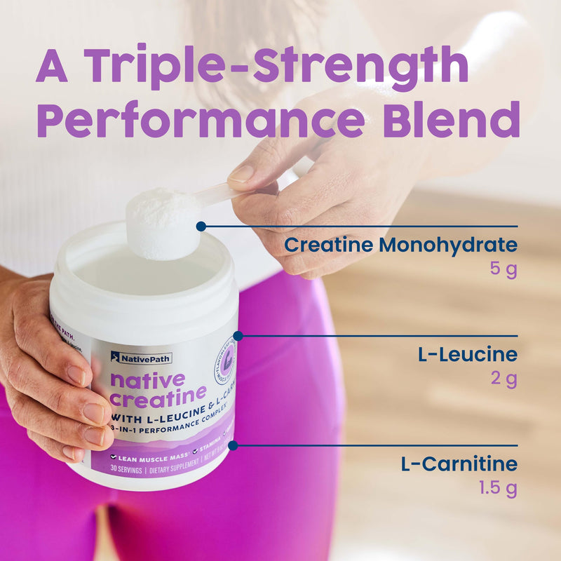[Australia] - NativePath Creatine Monohydrate Powder with L-Leucine & L-Carnitine - Muscle Building Supplement for Men & Women - 30 Servings 