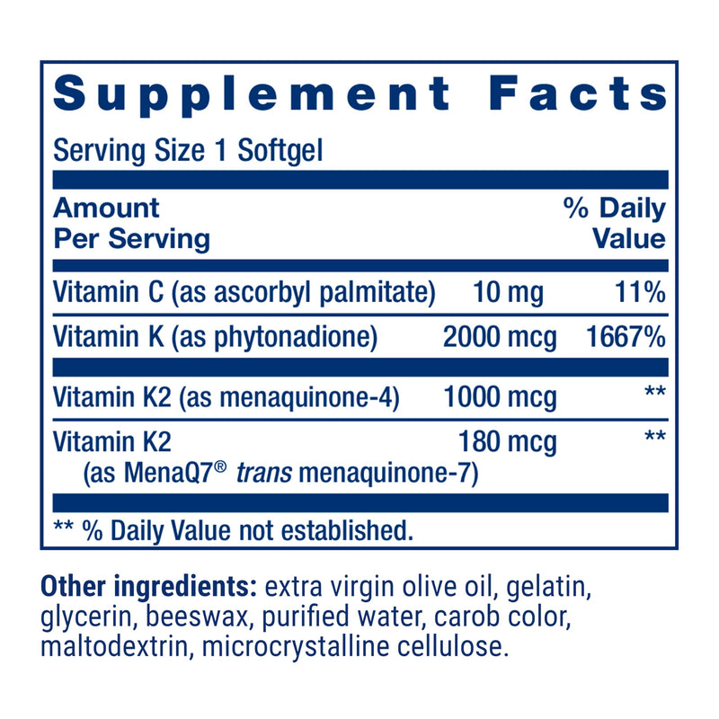 Life Extension Super K, Vitamin K Supplement, 2000 Mcg Vitamin K and 1180 Mcg Vitamin K2, Heart Health, Once-Daily, 90 Softgels | Vitamin K1, K2 MK-7 & K2 MK-4 for Heart & Arterial Health and Calcium Balance; 3-Month Supply, 1 Daily, Gluten-Free & Non-...
