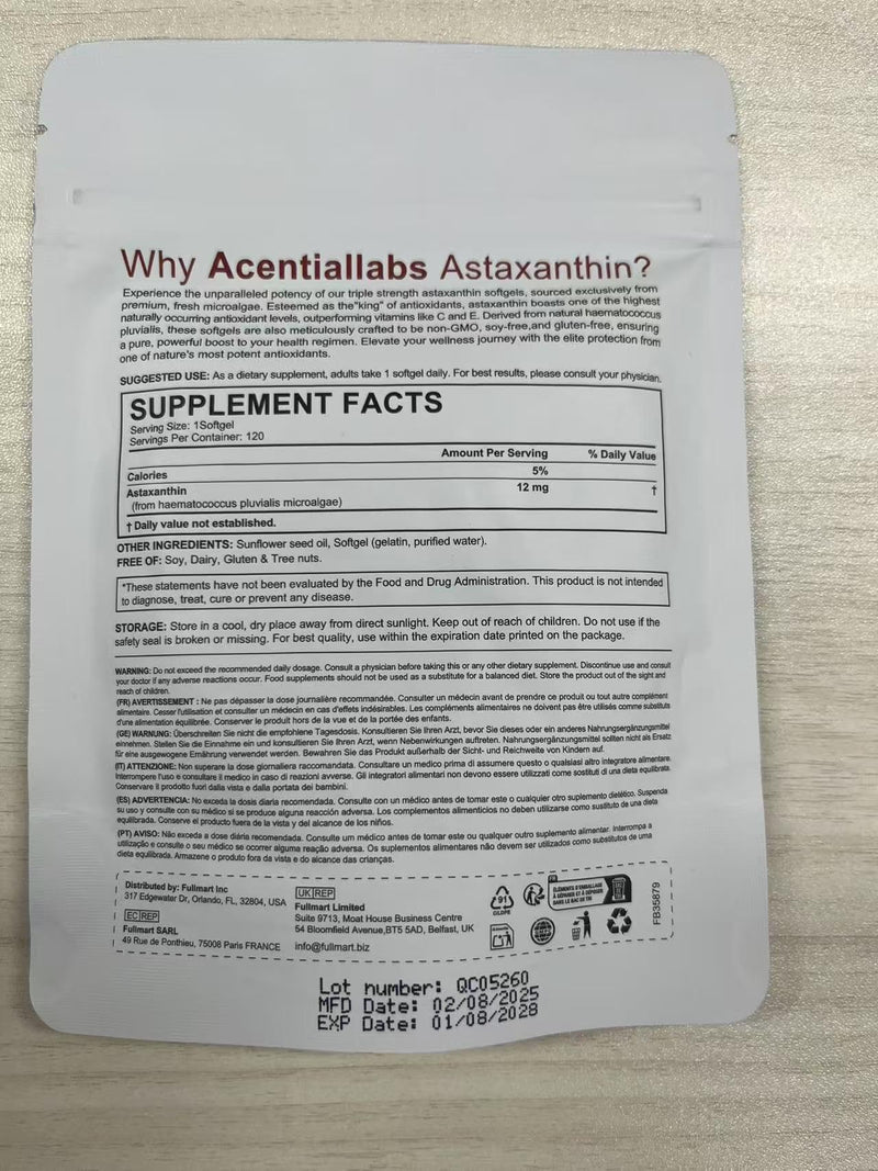 Astaxanthin 12mg, 120 Softgels, Max Strength Antioxidant, Natural Formula, High Absorption for Eye & Skin, Brain, Heart, Immune System Support, Natural Formula, Non-GMO, Gluten Free 120 count (Pack of 1)