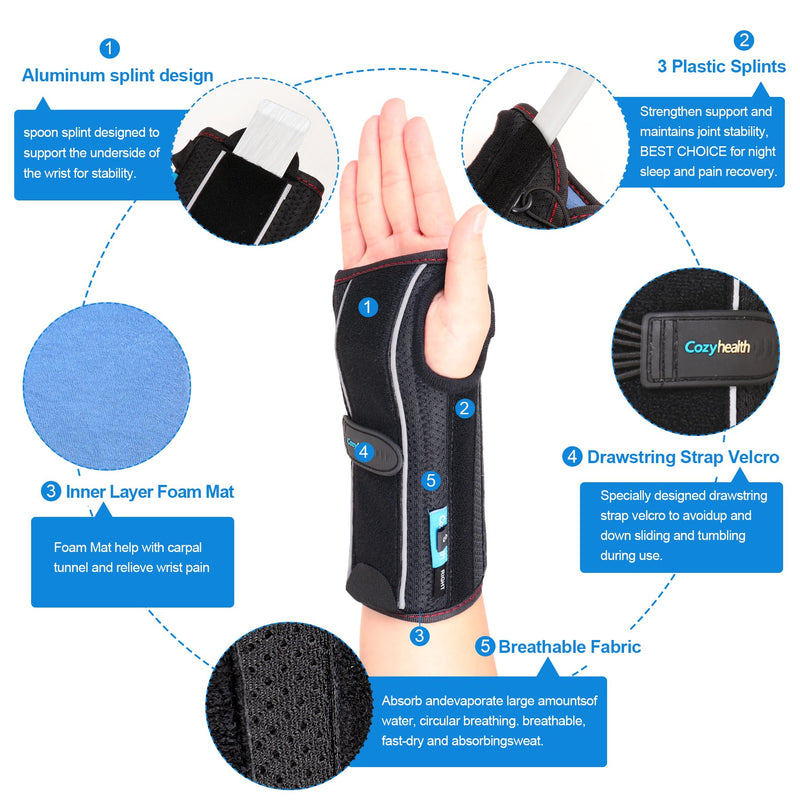 Carpal Tunnel Wrist Brace Night Support - Wrist Splint Arm Stabilizer & Hand Brace for Carpal Tunnel Syndrome Pain Relief with Compression Sleeve for Forearm or Wrist Tendonitis Pain (Left, L) Left Hand-L