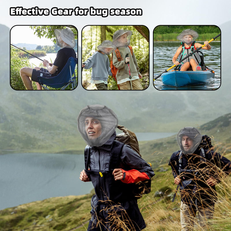 [Australia] - 8 Pack Gray Mosquito Covers Wearable Head Net Face Mesh Protecting Net Mosquito Fly Insects Bugs Preventing for Outdoor Hiking Camping 