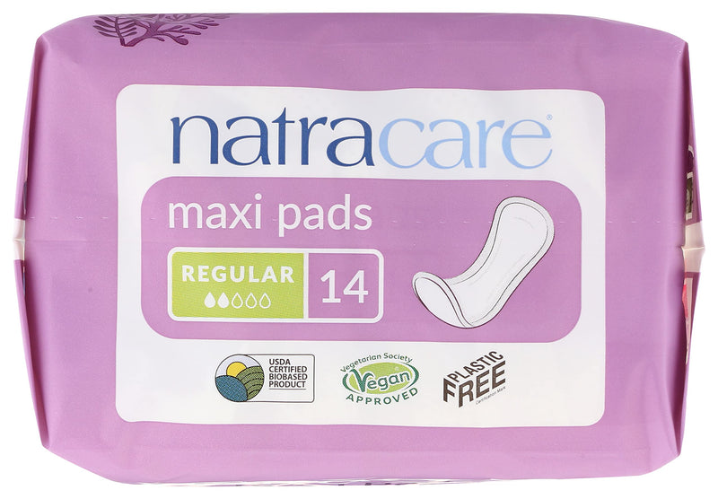 [Australia] - Natracare Natural Traditional Style Maxi Pads, Regular, Individually Wrapped, Without Wings in Plant-Based Bag (1 Pack, 14 Pads Total) 14 Count (Pack of 1) 