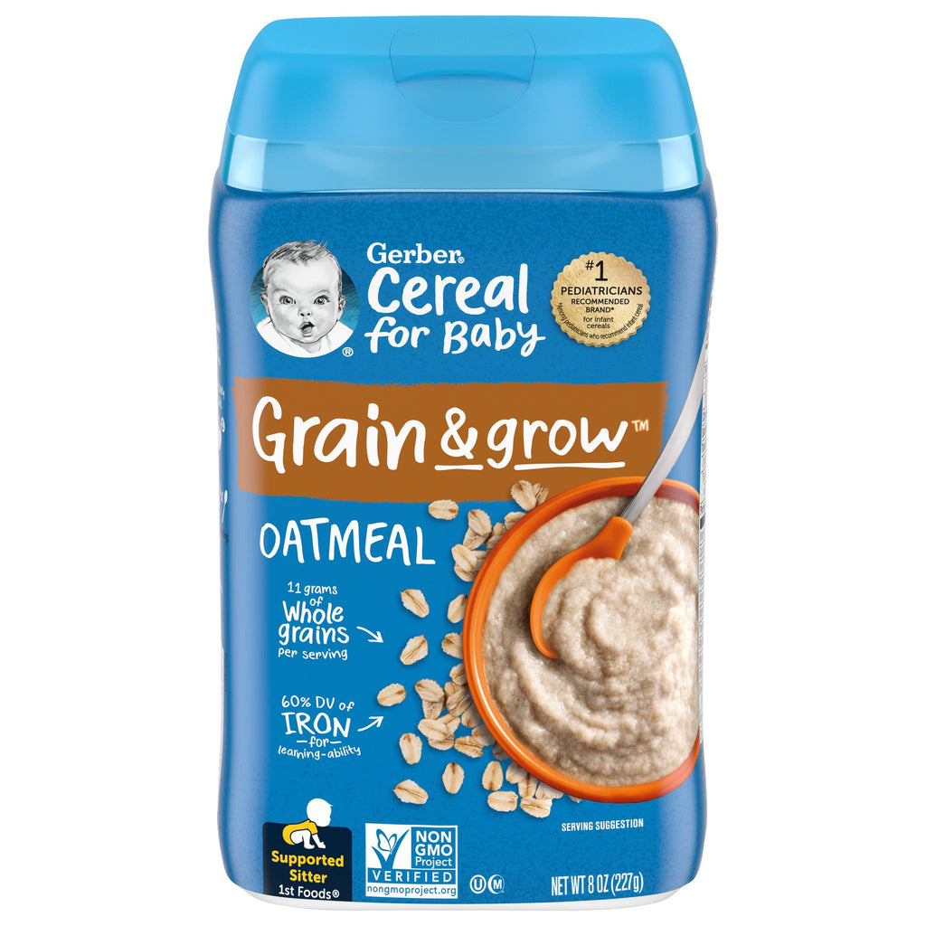 Gerber 1st Foods Cereal for Baby Grain and Grow Baby Cereal, Oatmeal, 8 oz Canister