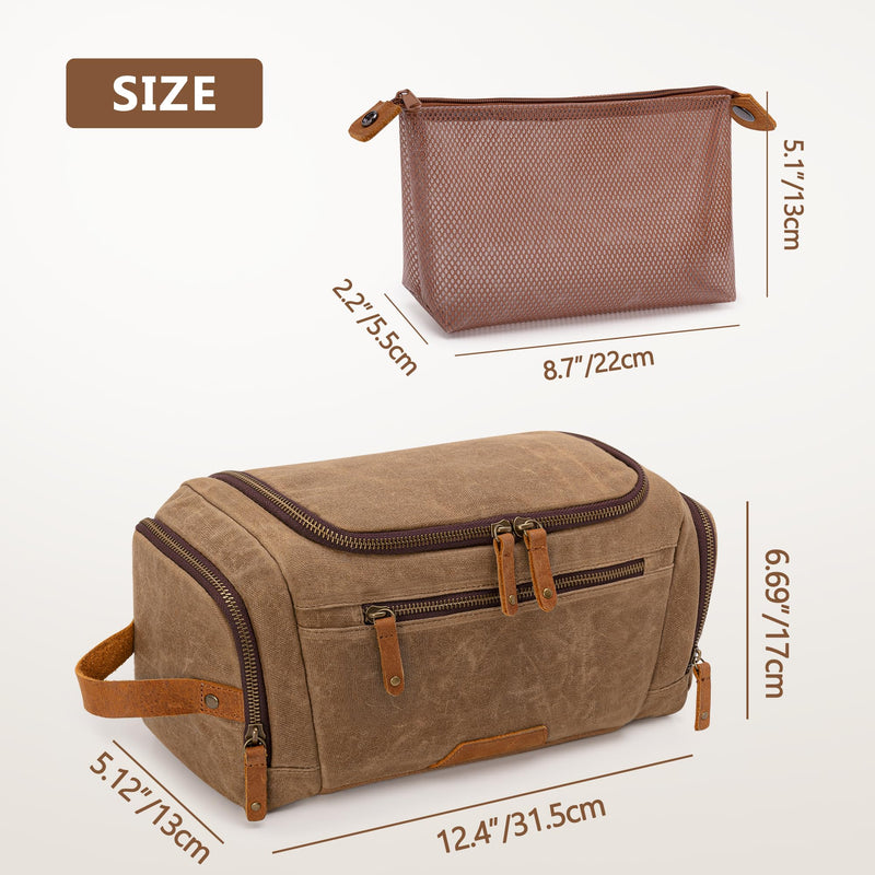 Yarwo Hanging Toiletry Travel Bag for Men, Waxed Canvas Dopp Kit Shave Bag | Detachable Zipper Pouch, Multiple Pockets, Water-resistant Hygiene Travel Bag, for Razor and Essentials, Xmas Gift for Man