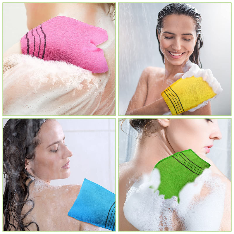 [Australia] - Pack of 12 Korean Exfoliating Gloves for Body Peeling Italy Towel Exfoliating Washcloths Korean Exfoliating Cloth Bath Body Exfoliating Bath Towels for Shower (Yellow, Green, Blue, Pink, L) 12 pieces (1 pack) Yellow, Green, Blue, Pink 