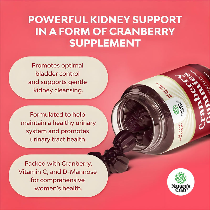 Natural Cranberry Gummies for Women and Men - Extra Strength Delicious Antioxidant Cranberry Chews for Urinary Tract Health Kidney Support Bladder & Immune Health - Vegan Gluten & Gelatin Free