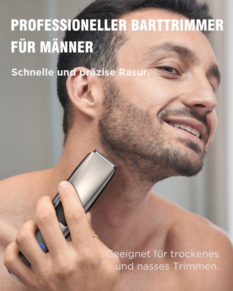 [Australia] - Men's Beard Trimmer, Men's Electric Shaver with Battery Indicator, Beard Trimmer Hair Trimmer with Zoom Wheel (1-10 mm), Facial Hair Trimmer, Intimate Razor Shaver, Full Body Hair Groomer for Men, USB 
