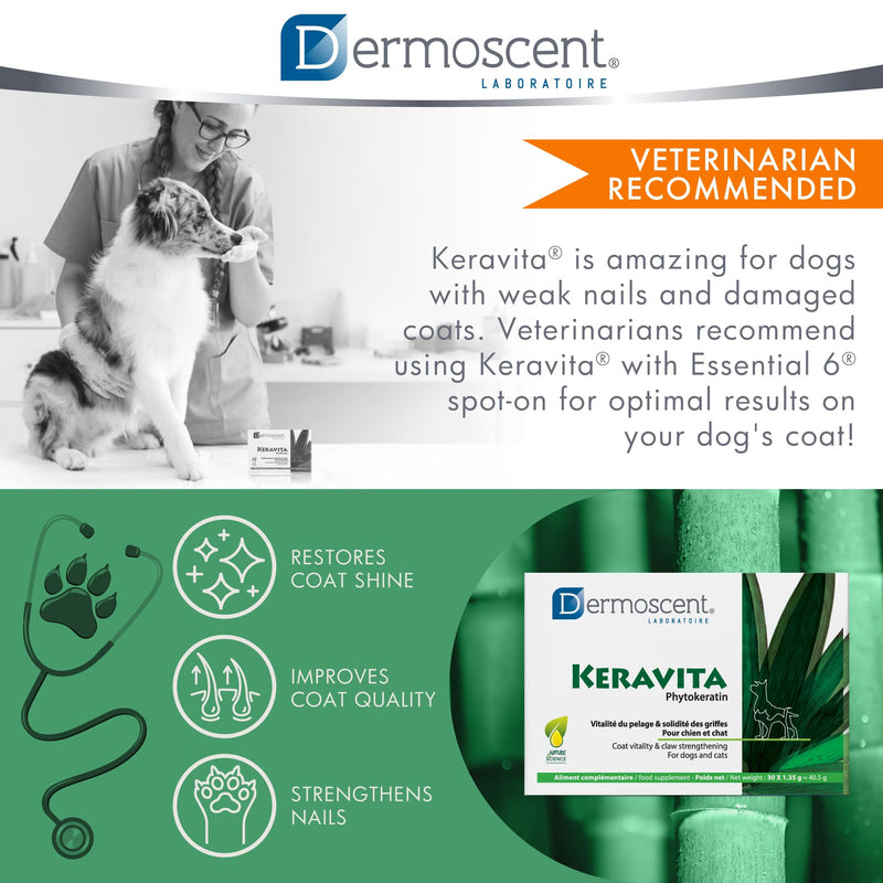 Dermoscent Keravita® Dog & Cat Skin and Coat Food Supplement - Natural Vitamin Pills for Hair Loss or Brittle Claws - 30 Tablets - PawsPlanet Australia