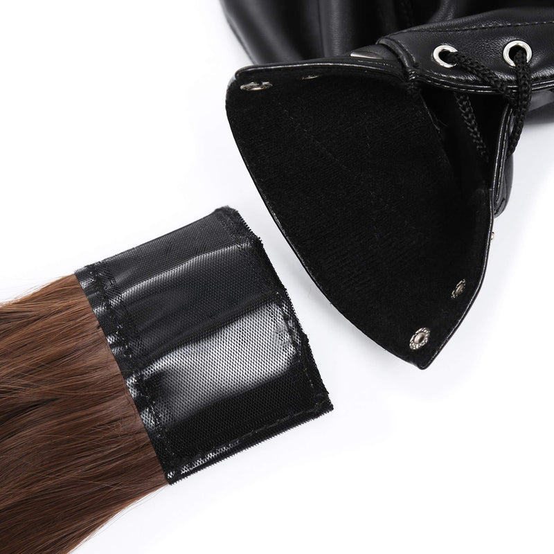 [Australia] - PU Leather Bondage Mask Hood SM Sex Toy with Removable Wig, Unisex Adult Eyes Mouth Open Black Restraint Headgear Mask Hood Breathable Blindfold Face Cover Blindfold Cosplay 