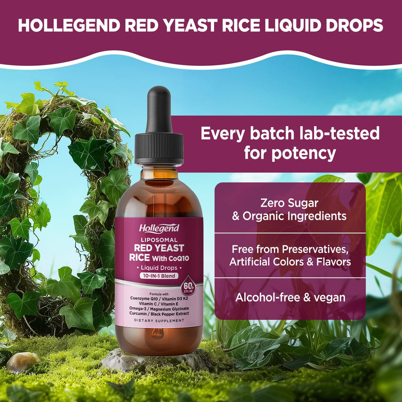 [Australia] - Liposomal Red Yeast Rice with CoQ10 Liquid Drops, 1200mg Red Rice Yeast Extract for Cholesterol Supplement,with Citrus Bergamot & Vitamins for Antioxidant,Heart Health, Vegan,2 FL OZ 