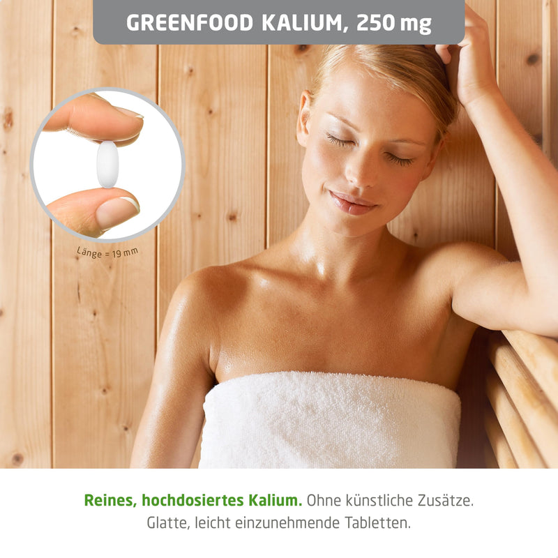 [Australia] - Greenfood Potassium, 250 mg, 360 tablets - nervous system, muscle function and blood pressure. WITHOUT artificial additives. Without genetic engineering. Vegan. 360 pieces (pack of 1) 