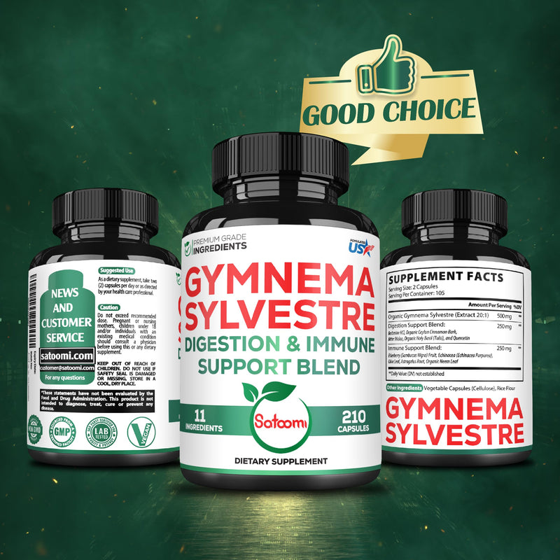 [Australia] - 1000mg Gymnema Sylvestre Supplements - 210 Capsules - Gymnema Extract 20:1 with Berberine HCl, Quercetin & More - Support for Immune, Digestive Health & Body Management 210 Count (Pack of 1) 