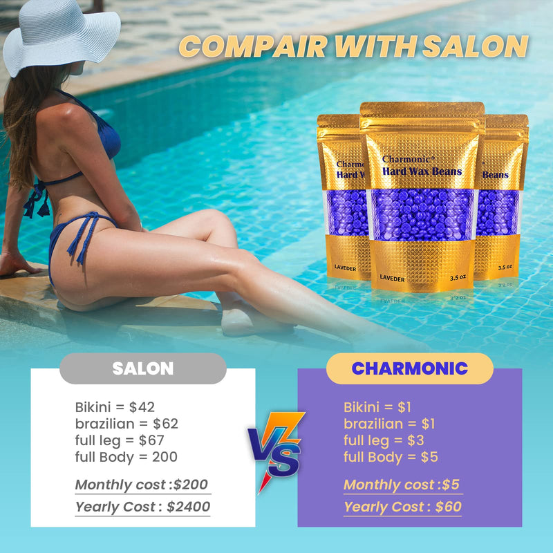 [Australia] - 17.5 Oz Charmonic Hard Body Hair Removal Wax Beads, European Lavender Depilatory Wax for Women and Men (500g/1.1 lb) 