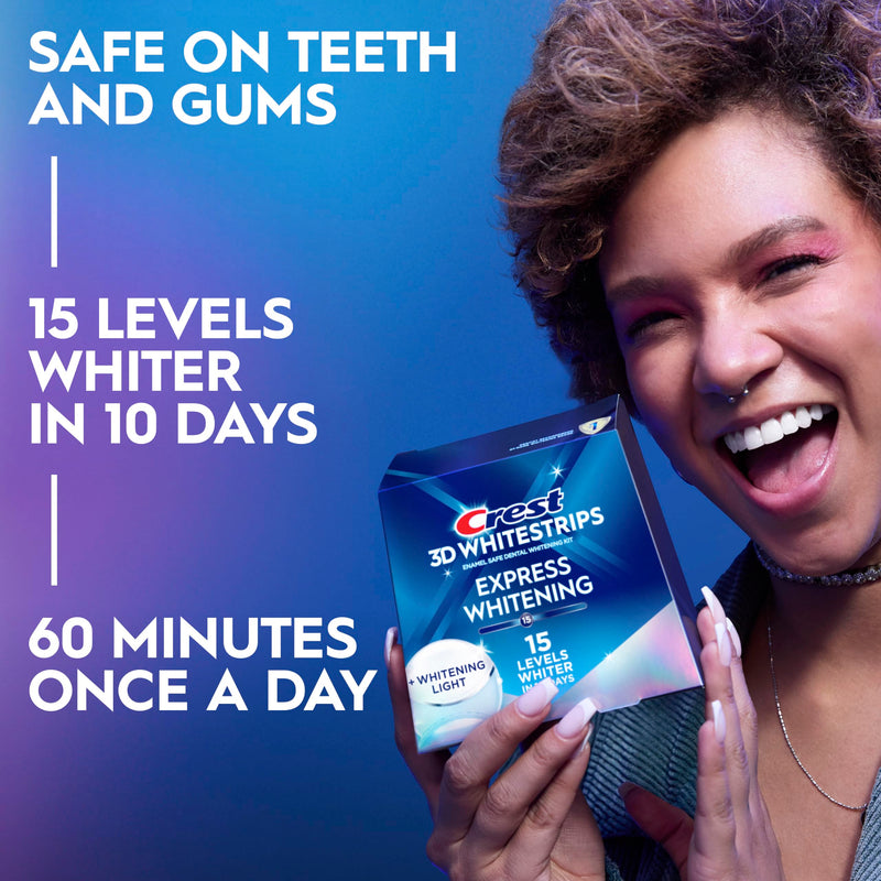 Crest 3D Whitestrips Express Whitening with Light, Whitestrips 3D White, Teeth Whitening Strip Kit, 20 Strips (10 Count Pack), Crest Teeth Whitening Strips, Teeth Whitening Kit