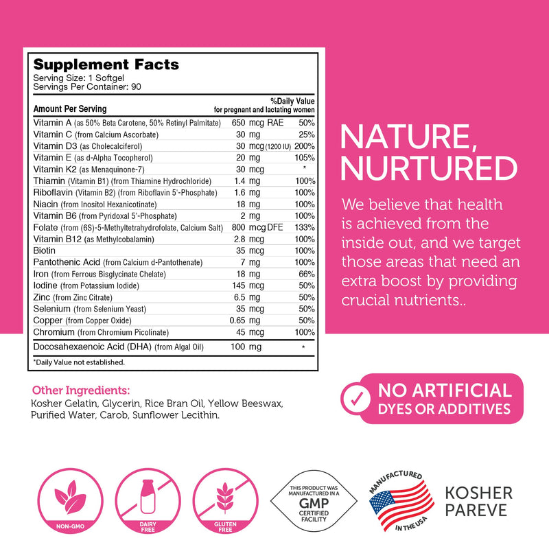 [Australia] - Zahler Mighty Mini Prenatal Vitamin with DHA & Folate - Certified Kosher - All Natural Prenatal Vitamins - Multivitamin for Pregnant Women - 19 Prenatal Vitamins Including Folic Acid (90 Softgels) 