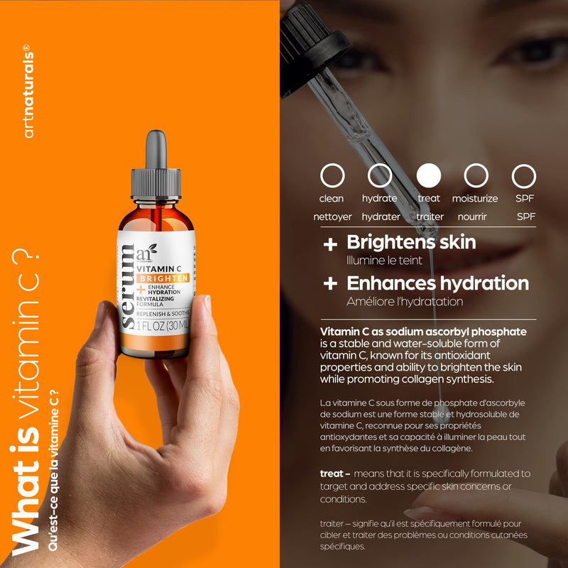ArtNaturals Vitamin C Serum with Hyaluronic Acid, 1 fl oz | Brightens Complexion, Evens Skin Tone, Smooths Fine Lines, Antioxidant Support, Fast-Absorbing, Radiant-Looking Skin